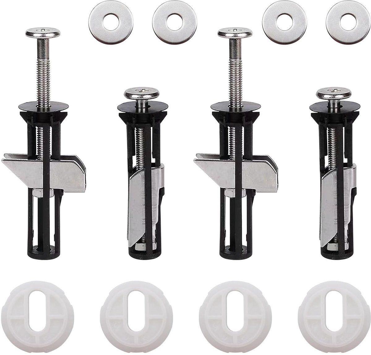 Toiletzitting Bevestigingsset met 4 Stukken, Inclusief Expansieschroeven en Accessoires voor Toiletzittingen en Dekselbevestiging