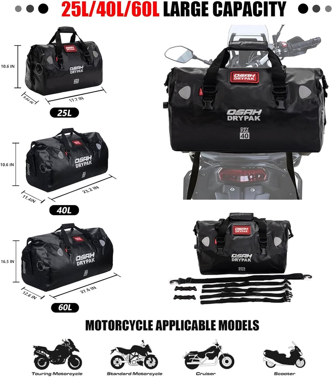 Motorfiets tas 60L - waterdicht PVC - grote opslagruimte - ideaal voor outdoor activiteiten - ShopVlot