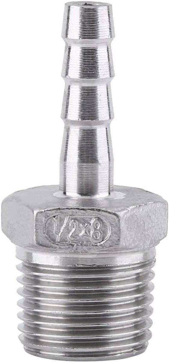 Duurzame RVS Koppeling met Draad voor Slang - 1/2" BSP naar 8mm Barb Aansluiting voor Tuin en Industrie