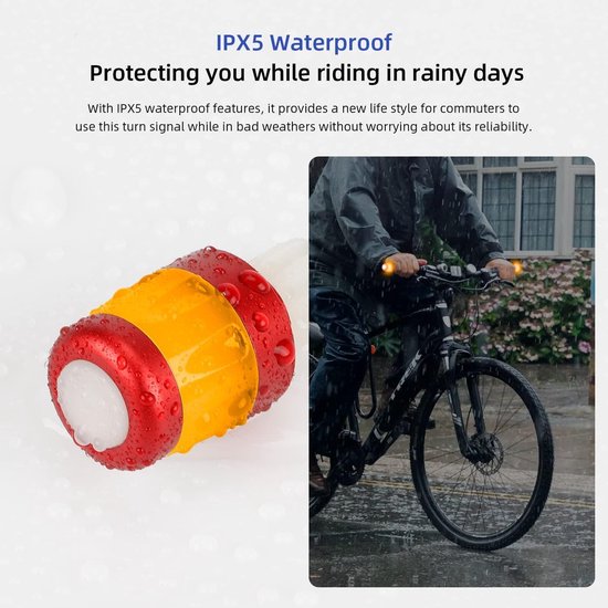 KZQ Draadloze LED richtingaanwijzers voor fiets en e-scooter - Stuurverlichting met 3 lichtmodi - USB oplaadbaar veiligheidsknipperlicht - Rood-oranje — afbeelding 2