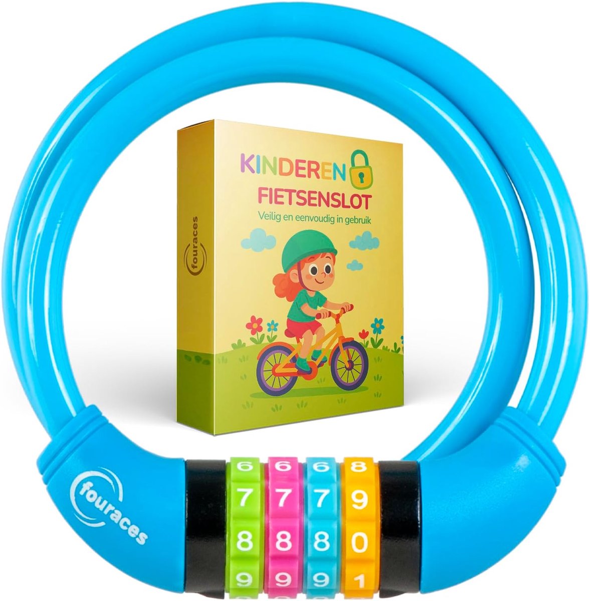 fietsslot 65 cm - 4-cijferig cijferslot - lichtblauw - veilig voor kinderen - ShopVlot