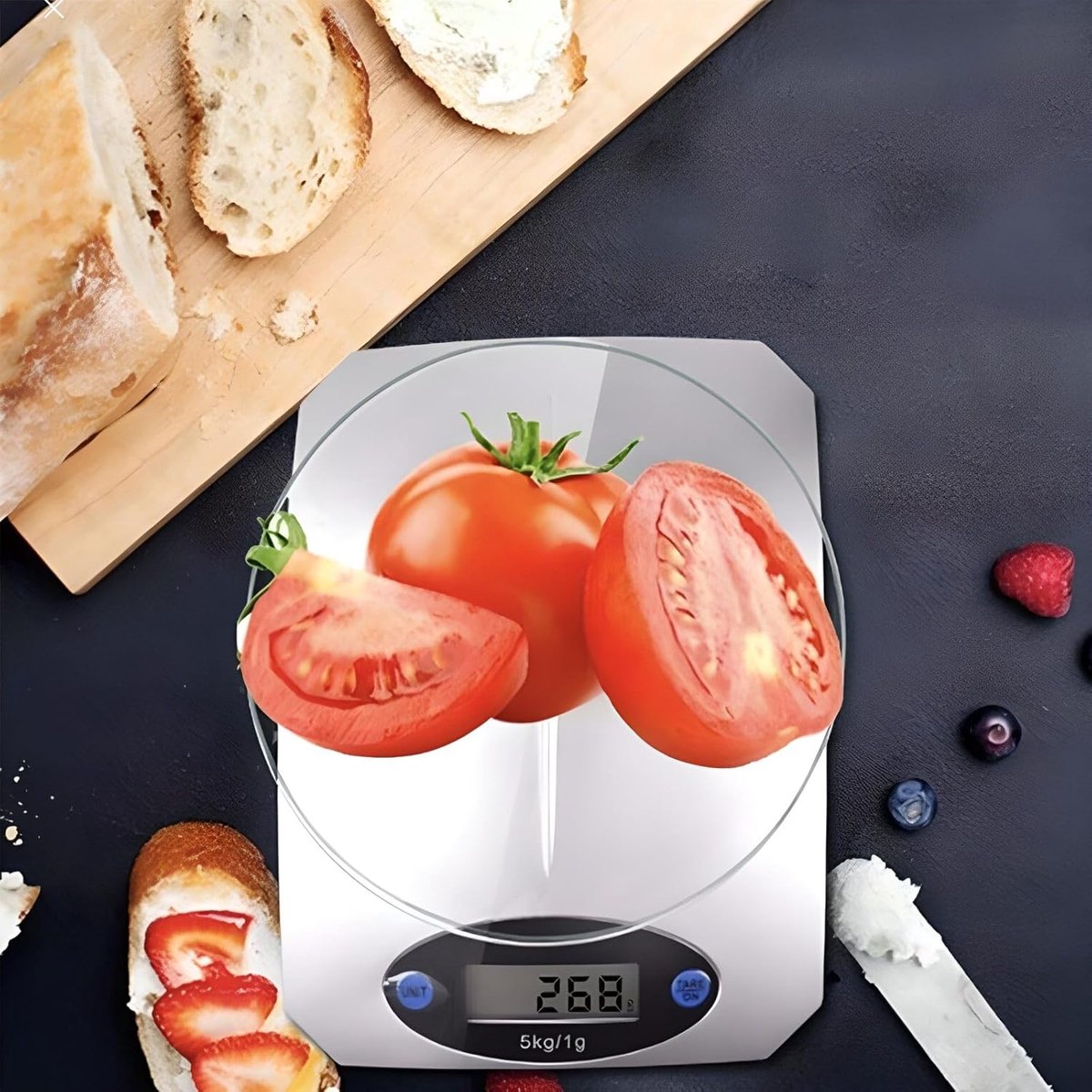 SnelShoppen - Digitale Keukenweegschaal tot 5 kg met 1 g Nauwkeurigheid, Tempered Glas, LCD Scherm en Hellingsfunctie voor Huishoudelijk Gebruik