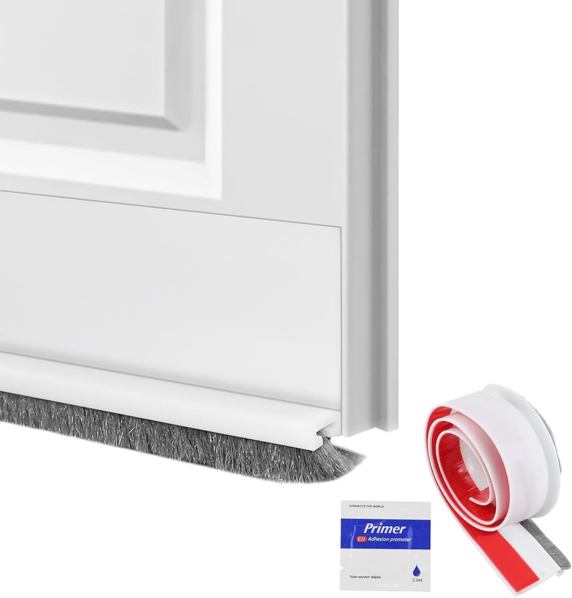 SnelShoppen - White Door Brush Seal 5x100 cm - Zelfklevende Tochtstrip - Bescherming Tegen Wind, Stof, Insecten en Licht - Klassiek Wit