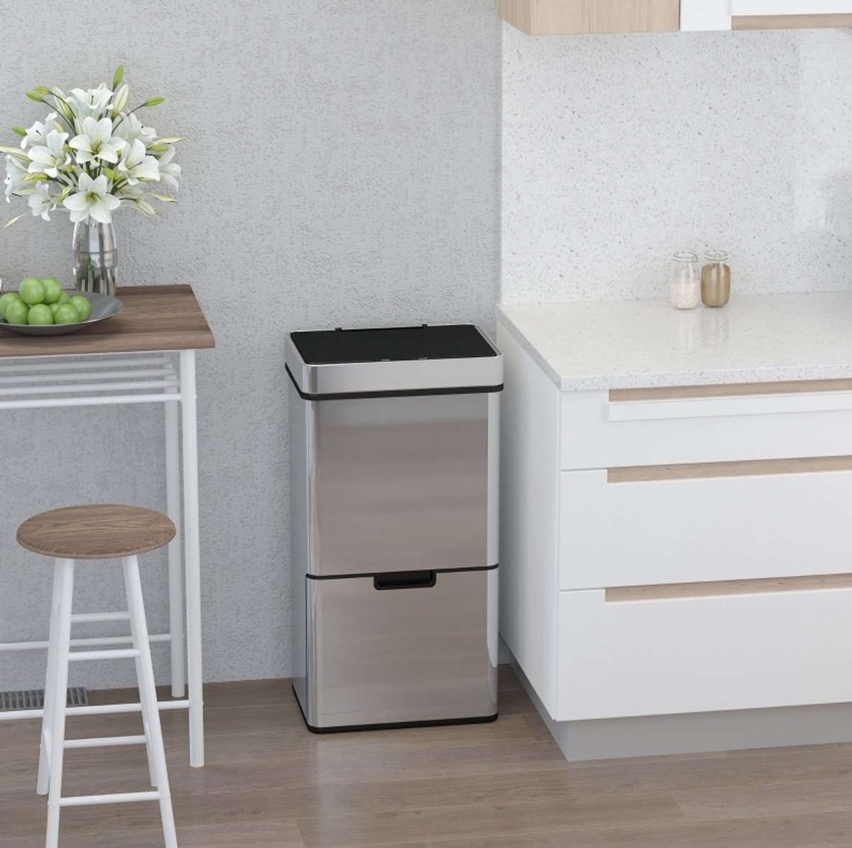 REDOM- Prullenbak - Sensorprullenbak met 3 vakken - Automatische afvalemmer met infraroodsensor - RVS en ABS kunststof - Keuken - Zilver - 72L - 42 x 30 x 81 cm