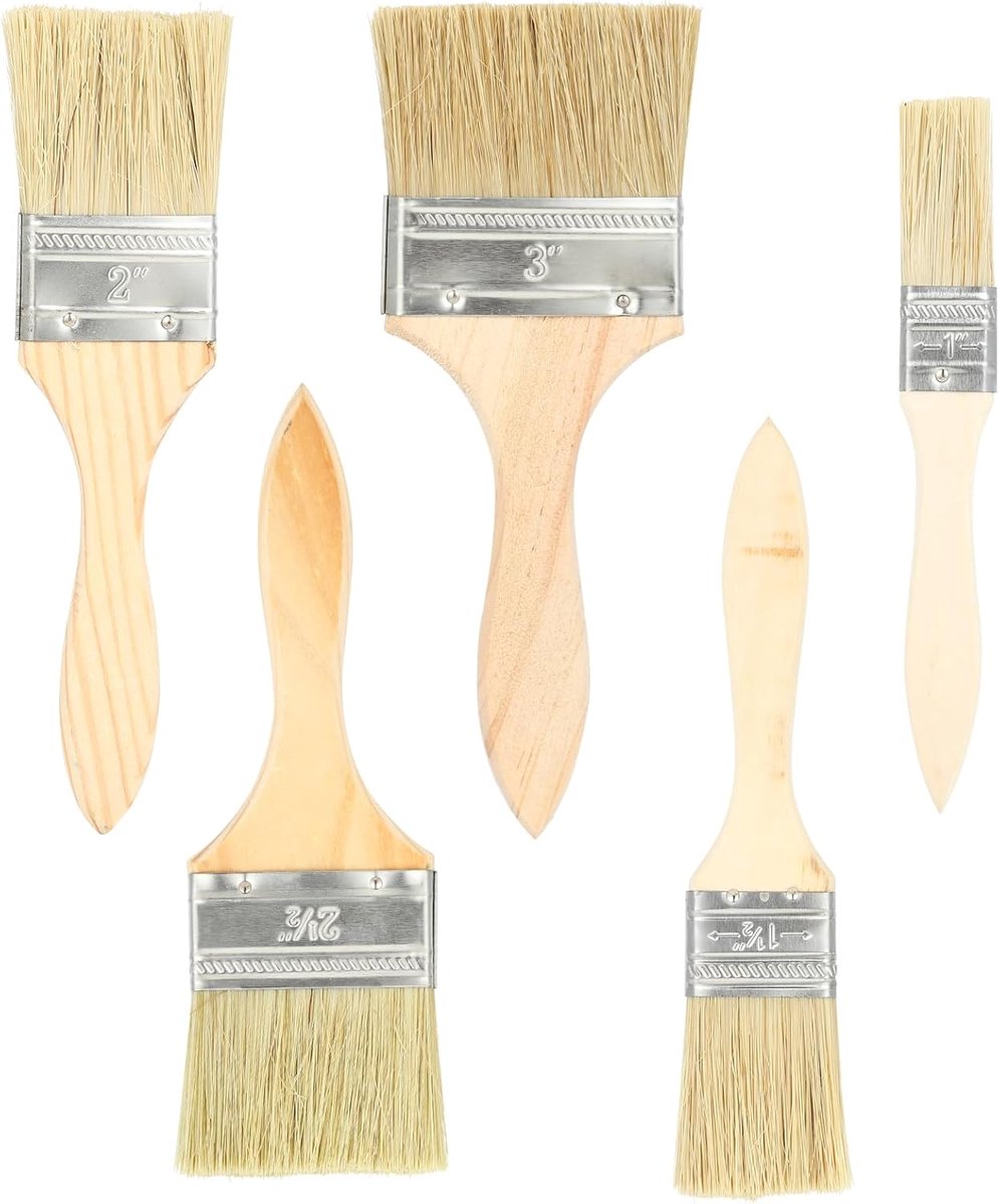 SnelShoppen - Flatkwast Set van 5 Verfkwasten met Houten Handvat (25.4/38.1/50.8/63.5/76.2 mm) - Ideaal voor Glazuur, Beits en Lijm, Natuurlijke Haren
