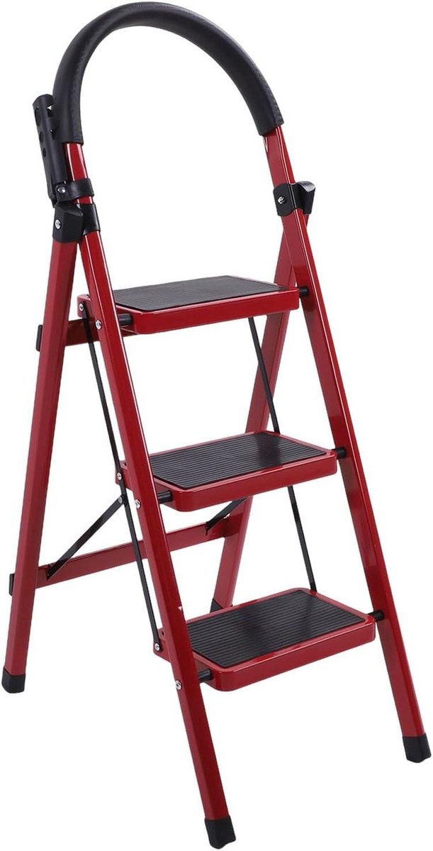Vouwladder 3 Treden - Opstapkruk Keukenladder - Veilig Klussen - Antislip Treden - 500 Kg Laadvermogen - Zwart