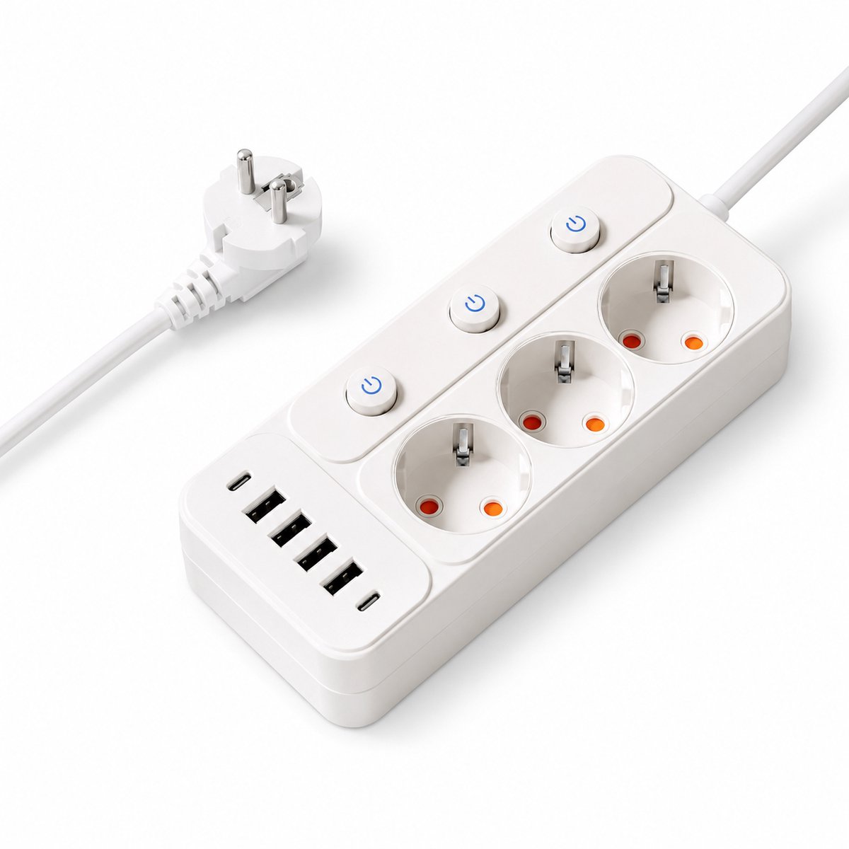 VHV - Stekkerdoos met USB-C - 3 stopcontacten, 4 USB-A en 2 USB-C-poorten - 1,8 m kabel - Voor thuis, kantoor en studeerkamer