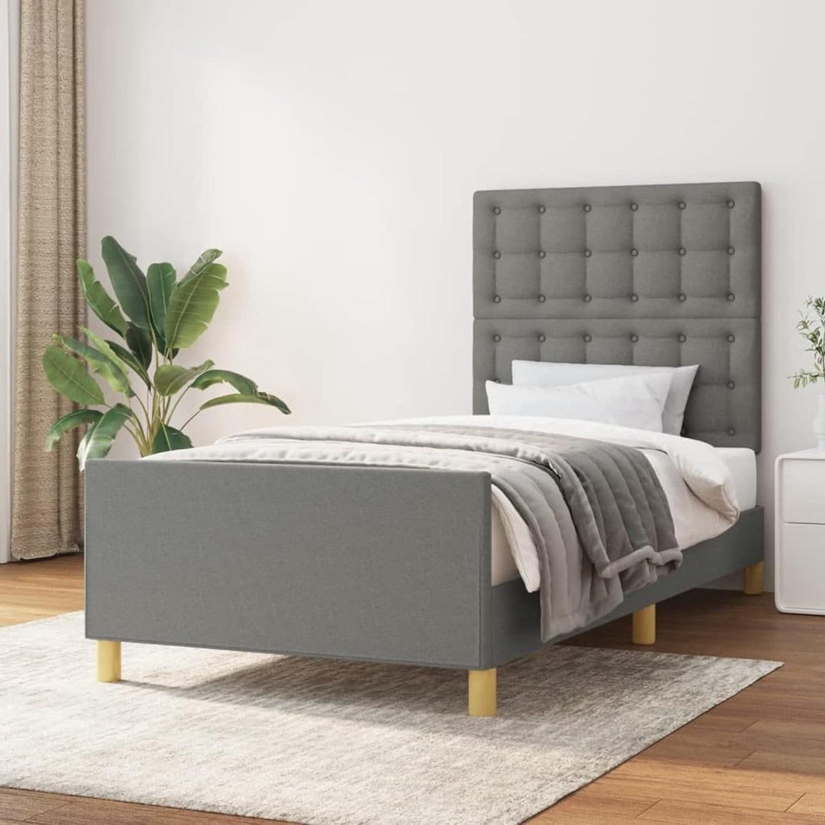 Bedframe met hoofdeinde - Stoffen bedframe - Ontspannen slapen - Hoofdeinde verstelbaar - 80 x 200 cm - Donkergrijs