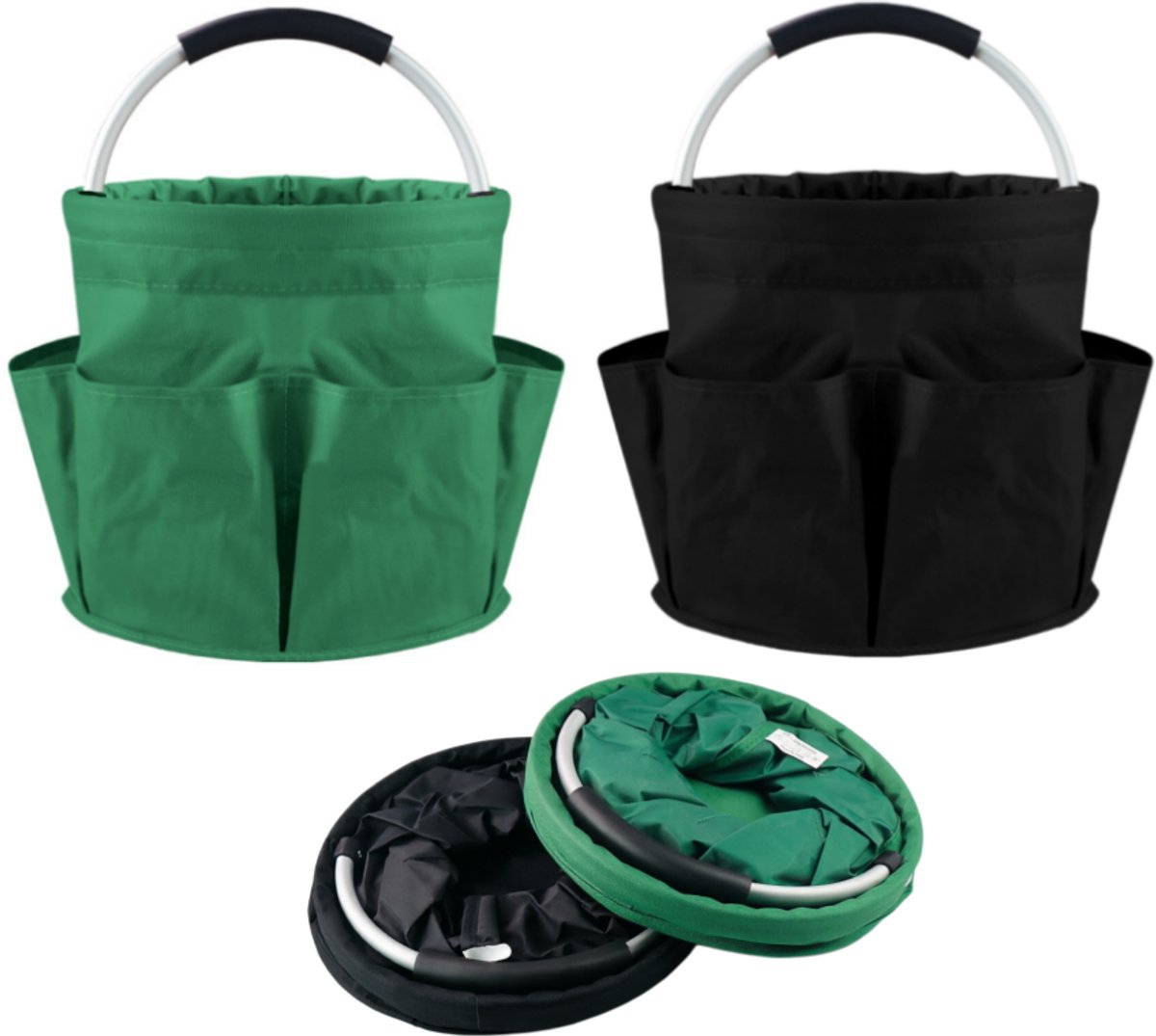 Namajunas - Schoonmaak organizer - Camping opbergmand - Set van 2 - Schoonmaak mand - Met handgreep - Meerdere zakken - Opbergmand Tas - Opvouwbaar ontwerp - Multifunctionele reis organizer - Zwart en groen - Voor kamperen, picknick en tuinieren