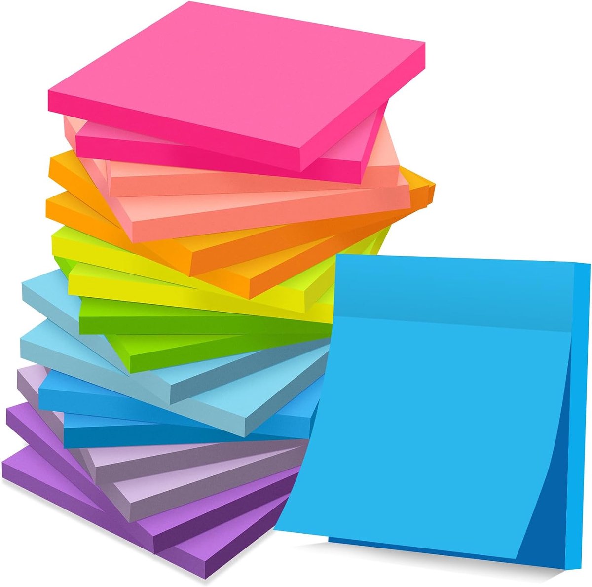 Sticky Notes - Zelfklevende notitieblaadjes - Kantoor/Kantoorartikelen notitieblaadjes - Makkelijk beschrijfbaar - Voor kantoor thuis school sessie - 7.5 x 7.5 cm - 18 artikelen / 9 kleuren