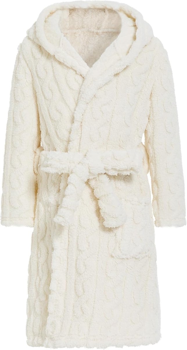 Meisjes badjas van fleece met capuchon, warme en zachte badjas voor kinderen van 4-14 jaar, ideaal voor thuis en na het zwemmen
