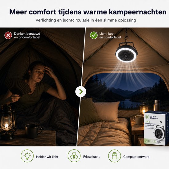 2-in-1 Campinglamp met Ventilator - Ophangbare Tentlamp en Plafondventilator - Werkt op 3x AA Batterijen - LED Licht — afbeelding 5