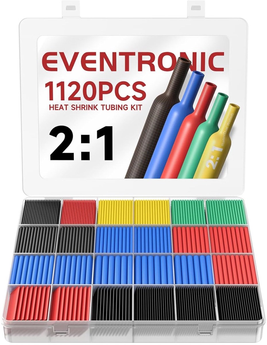 Heat Shrink Tubing Set met 5 Kleuren, 12 Maten, 1120 Stuks en 50 Meter Totaal - Waterdicht en Duurzaam voor Elektrische Verbindingen