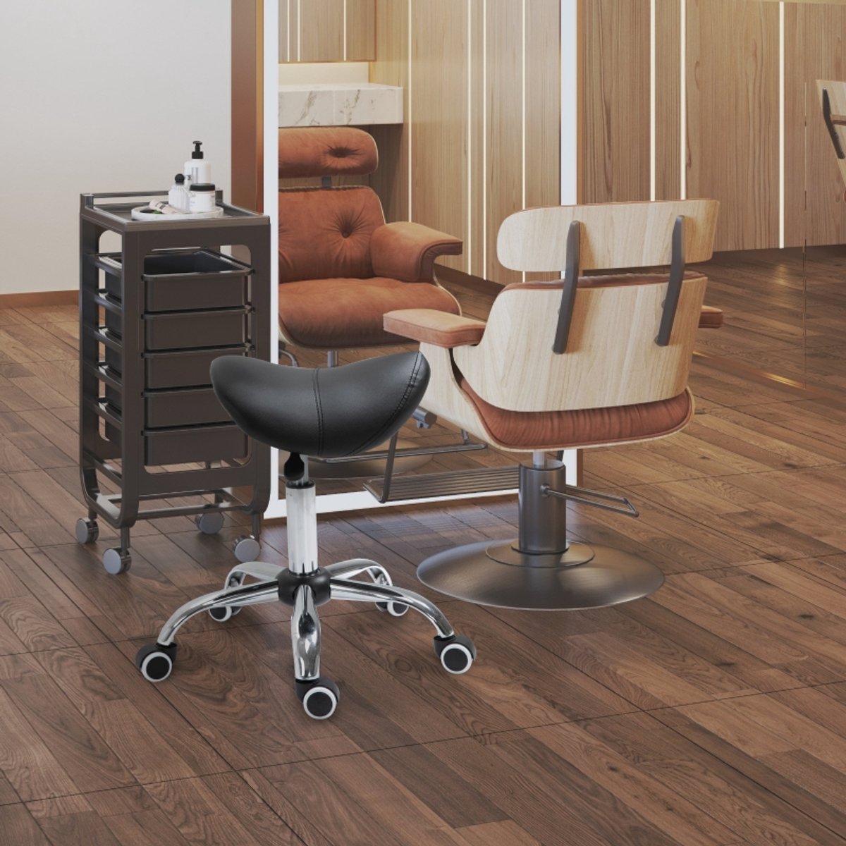 MODENUIT Bureaukruk 49-61 cm - Hoogteverstelbaar - Voor Bureau, Salon En Kosmetiek - Kunstleer - Zwart