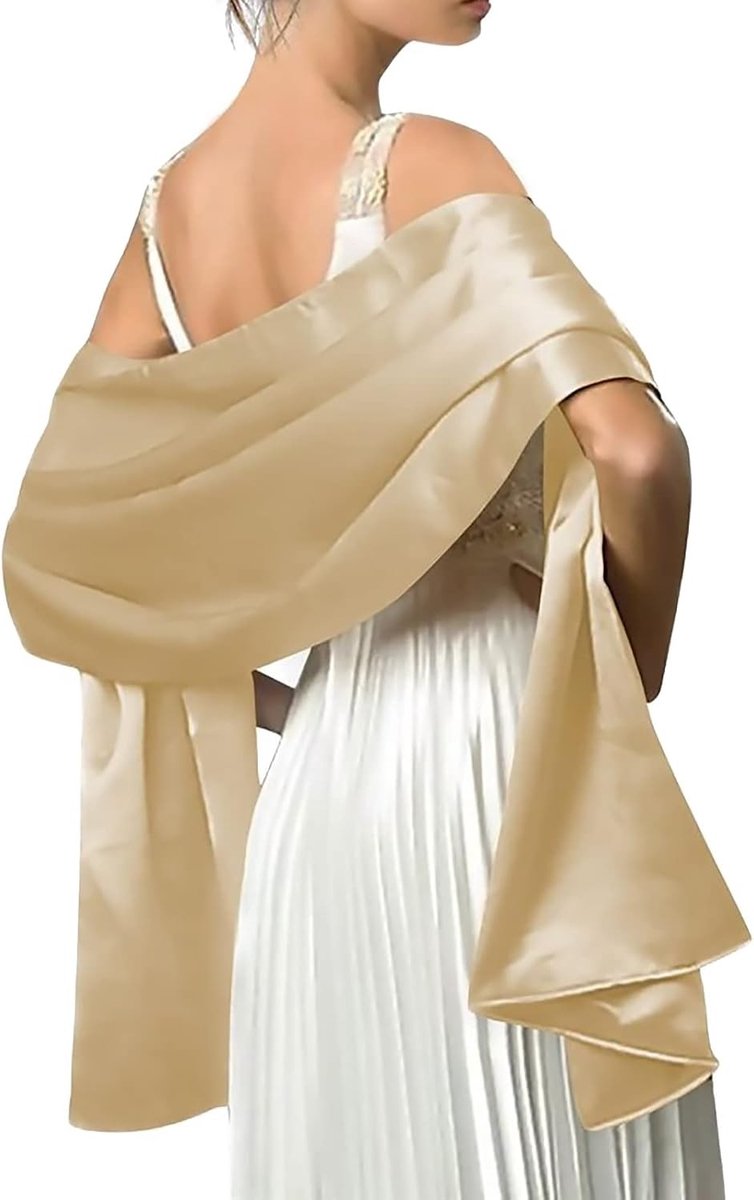 Elegante Satijnen Chiffon Avond Sjaals voor Bruiloften, Feestjes en Prom, Lichtgewicht Cape Sjaal in Khaki, One Size