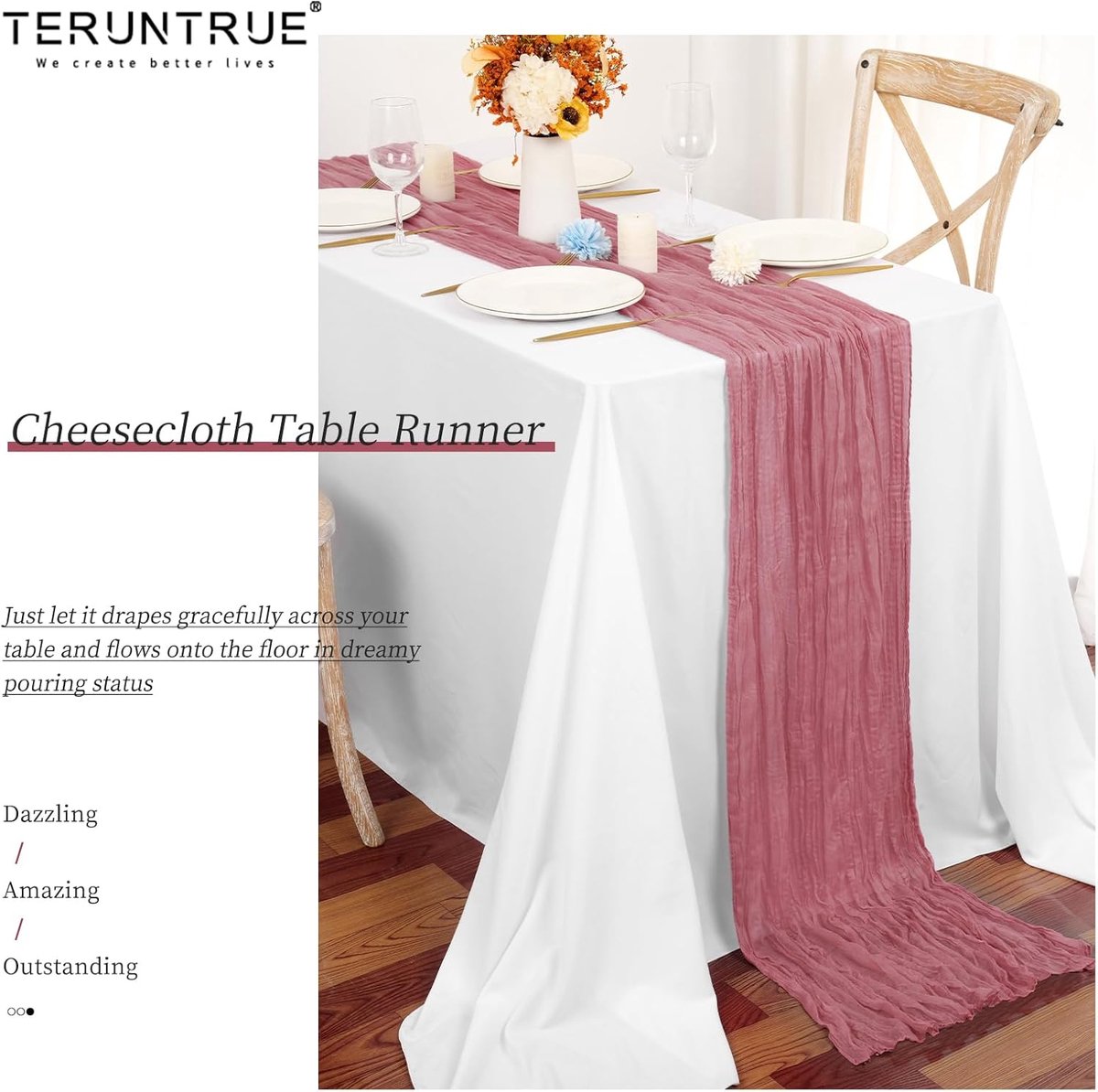 Kaasdoek Tafellopers - Stoffen Lopers - Tafel Decoratie - Rustieke Boho Stijl - 15 stuks 400cm - Oudroze