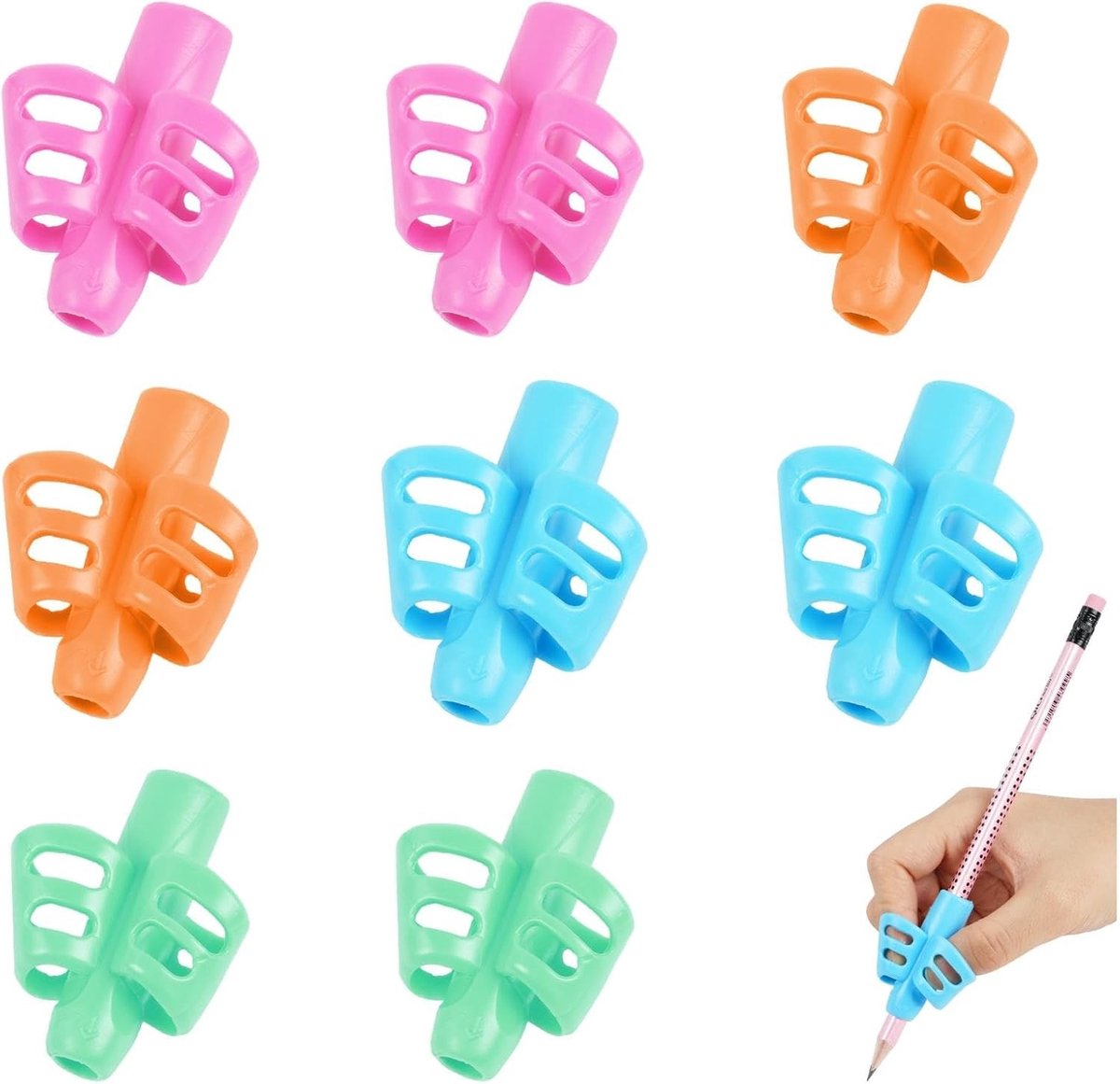Zachte siliconen schrijfhandvatten voor kinderen, 8-pack ergonomische grip voor betere handschrift en houding, ademend ontwerp