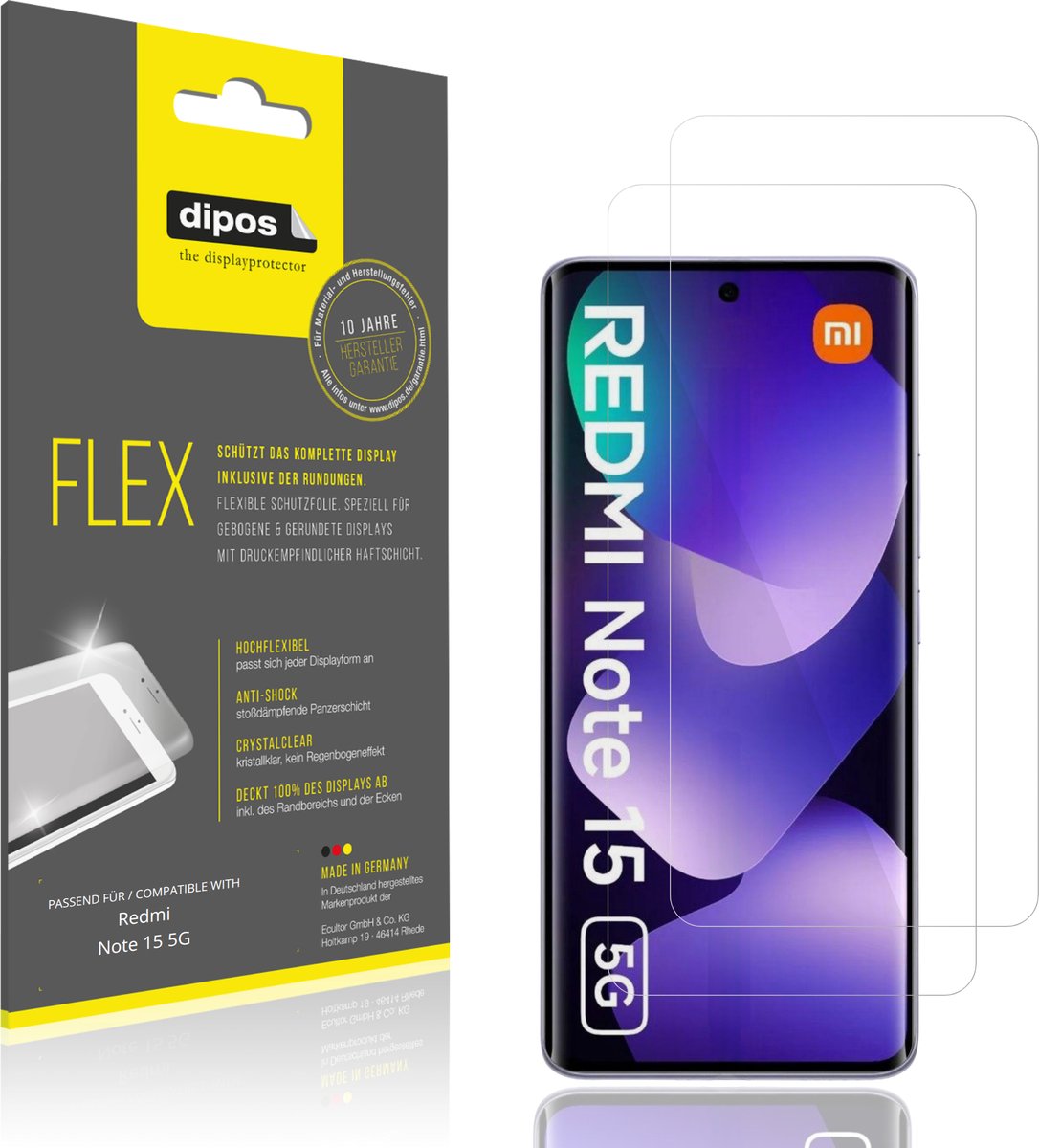 dipos – 2x Beschermfolie geschikt voor Redmi Note 15 5G | 3D Full Cover Screenprotector | 100% Passend
