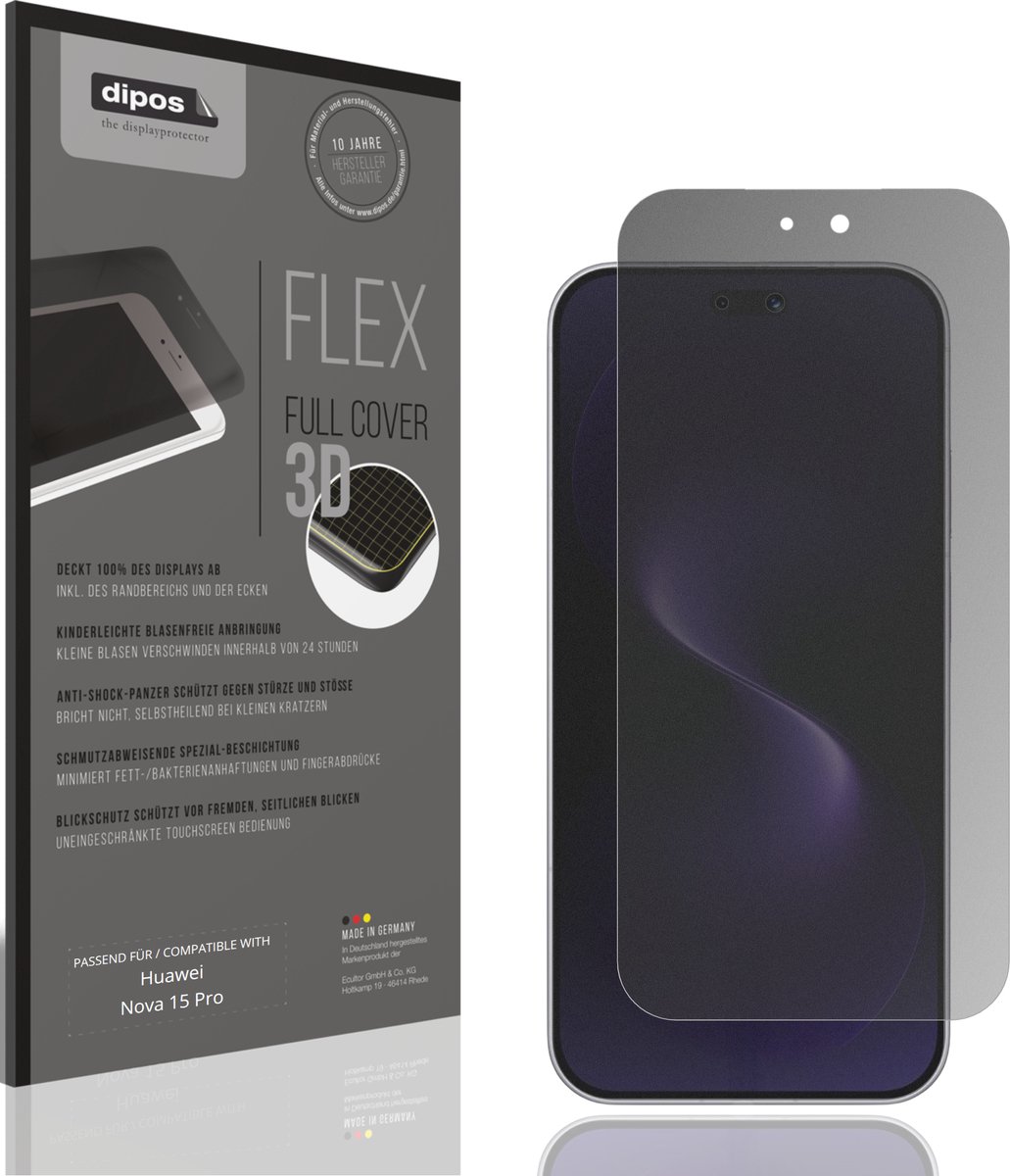 dipos FLEX – Matte Privacy Screenprotector geschikt voor Huawei Nova 15 Pro | Volledige Schermbescherming | Case-Friendly