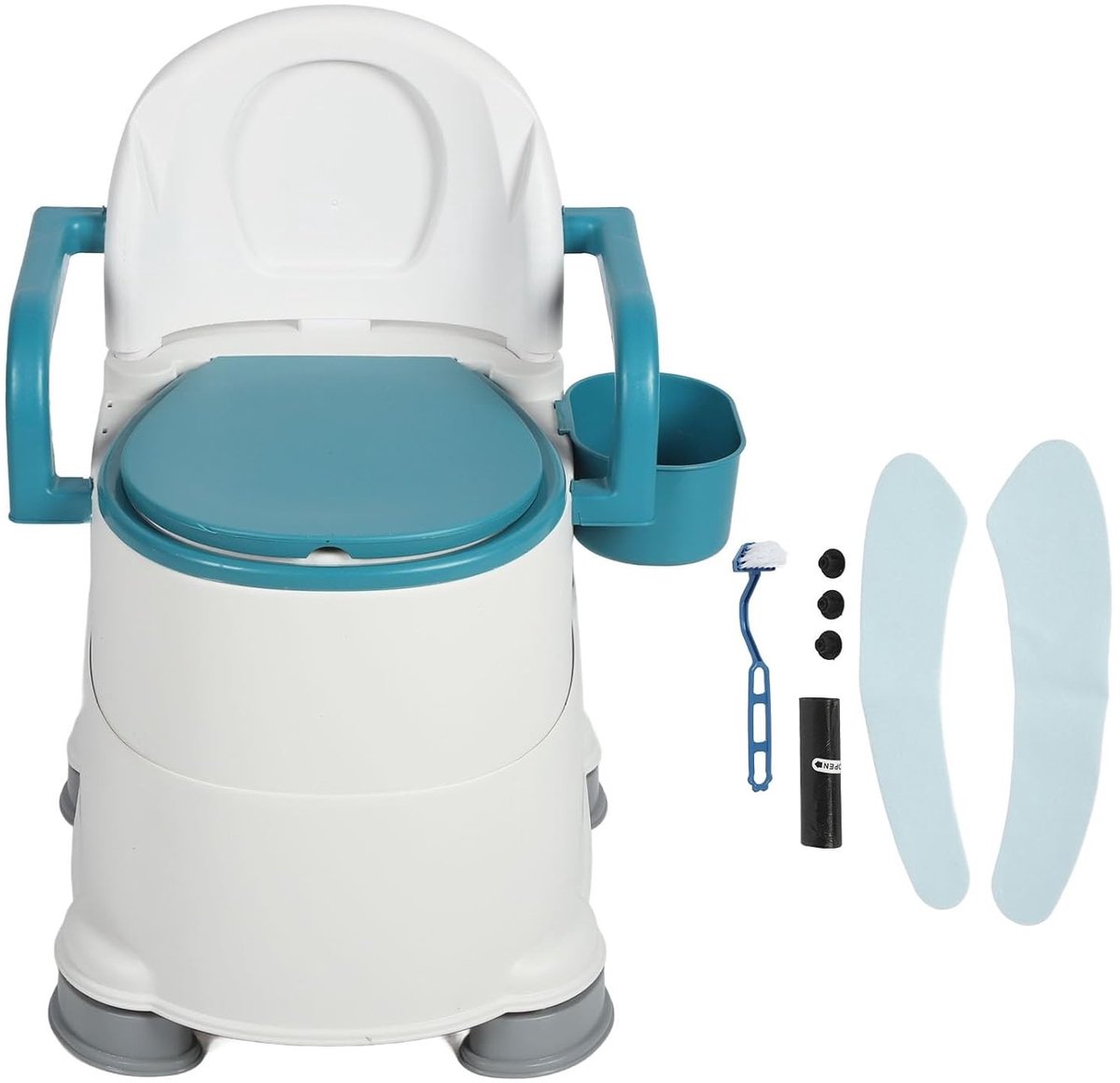 Comfortabele Toiletstoel voor Senioren met Dubbele Emmers, Antislip, Brede Armleuningen en Zachte Rugleuning voor Nachtgebruik
