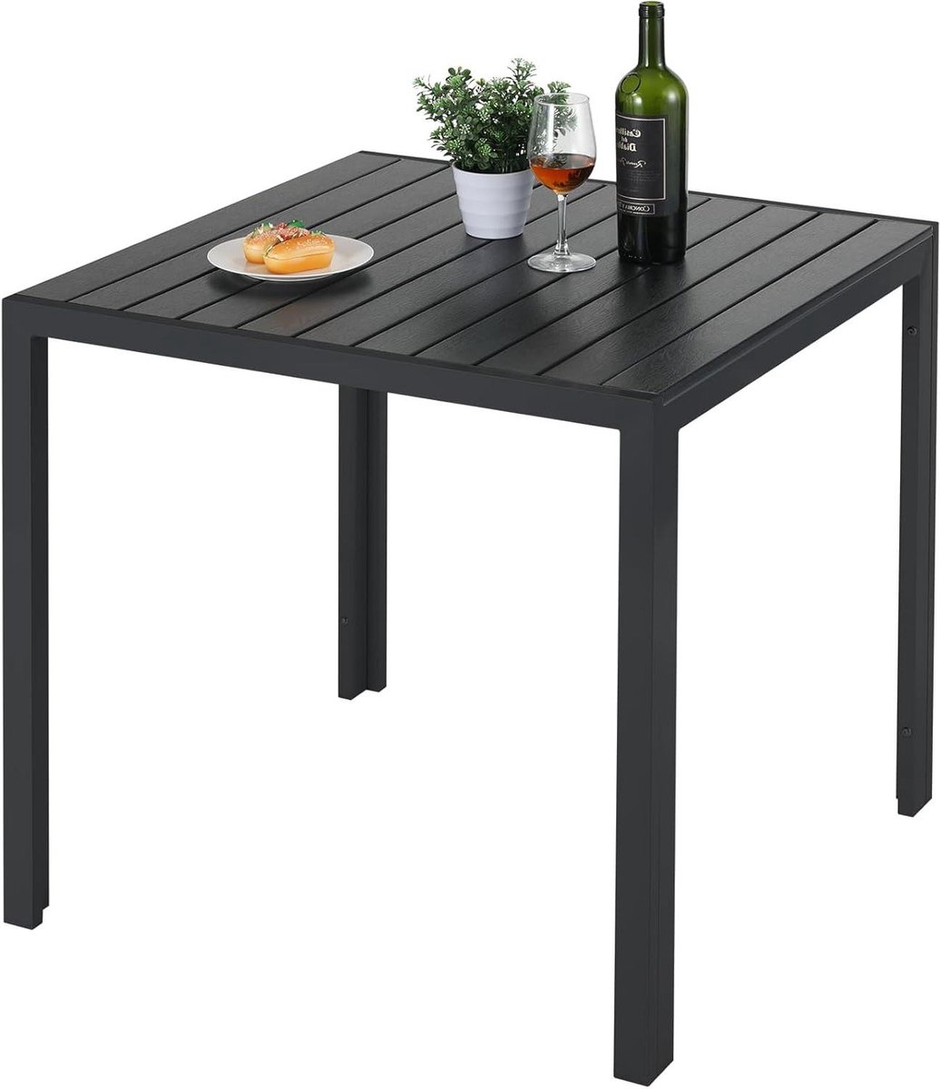 WPC Tuintafel - Balkontafel Terrastafel - Buiten Eten - Waterproof Plastic Hout - 75x75x72 cm - Zwart