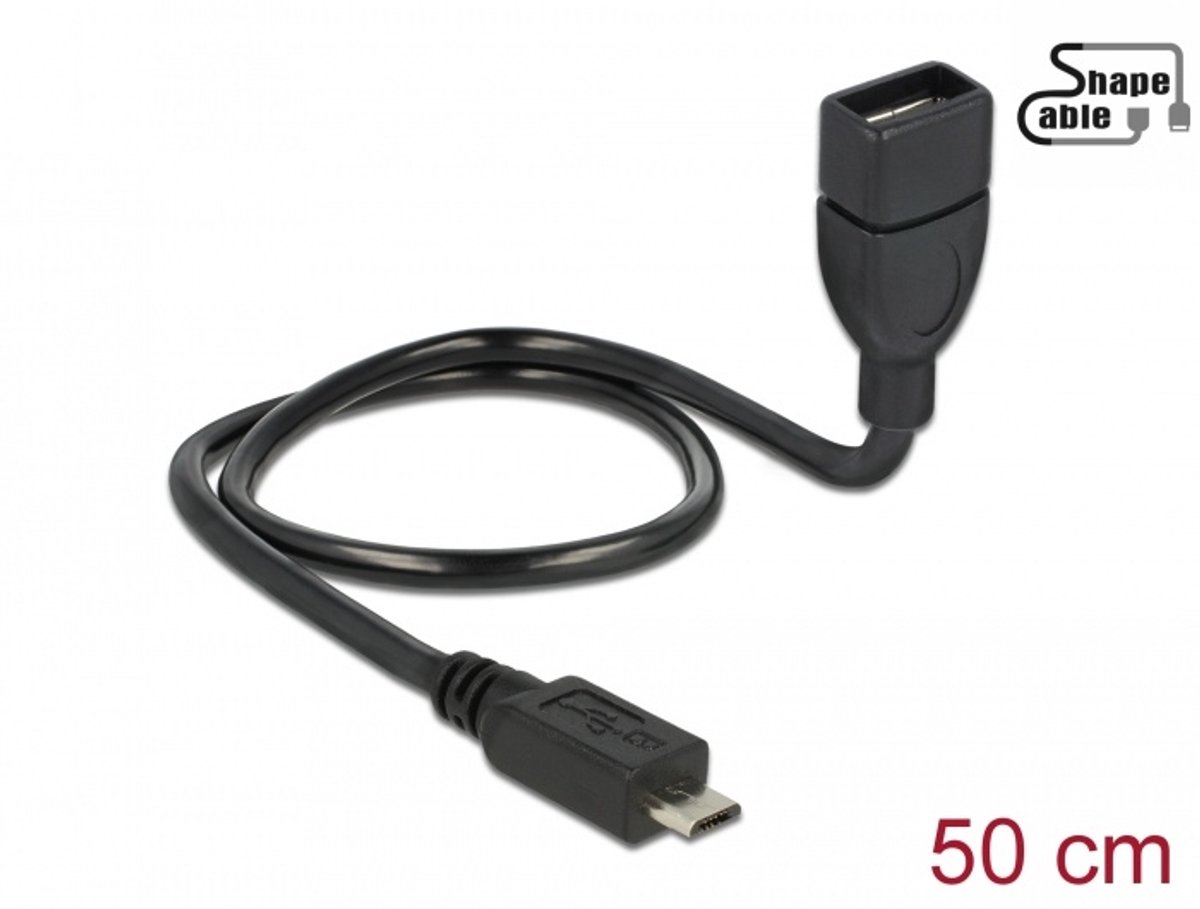 Image of Delock Cable USB 2.0 Micro-B male > USB 2.0 Type-A female OTG ShapeCable 0.50 m