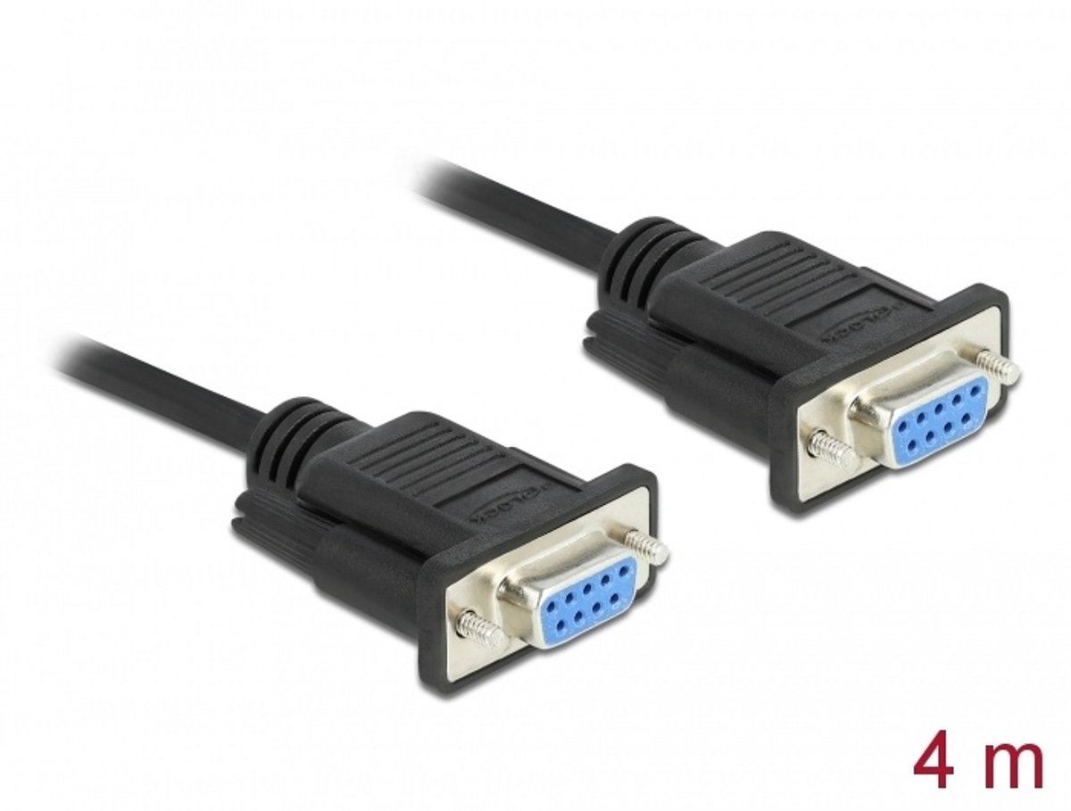Delock Serial Cable RS-232 D-Sub9 female to female null modem with narrow plug housing 4 m