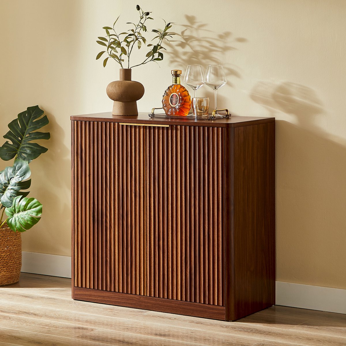 MODFU Dressoir-Bruin-Verstelbare Planken-Dubbele Deuren-Modern-80 X 40 X 80 Cm