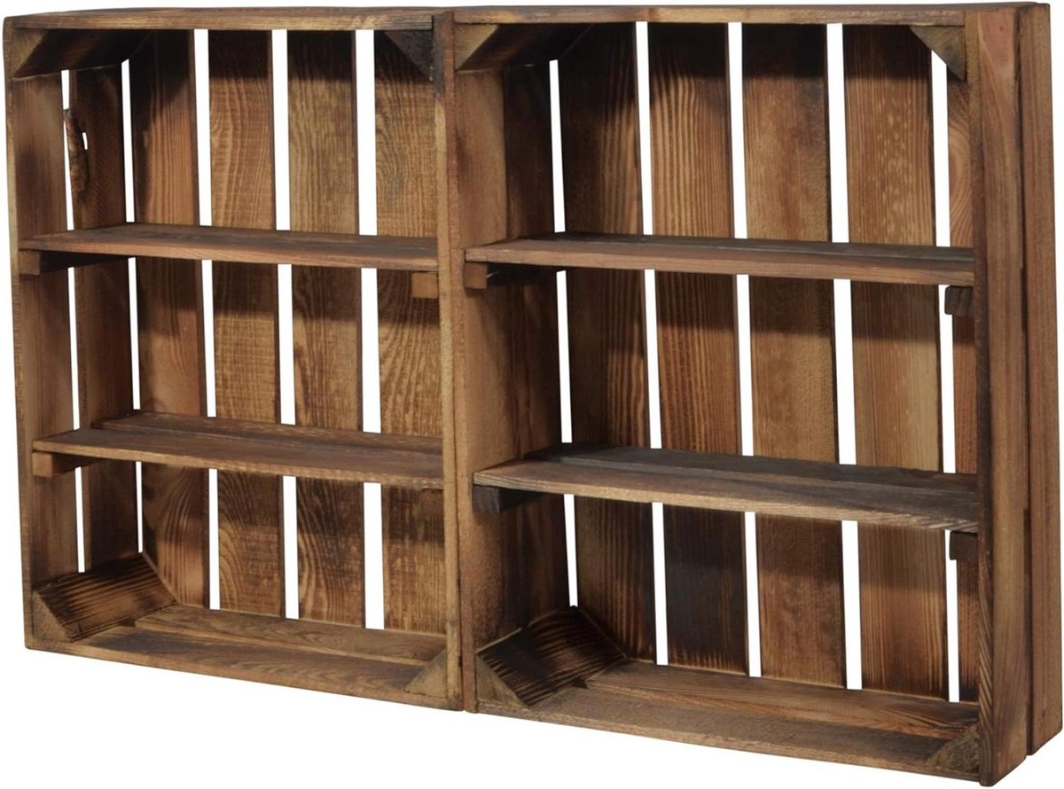 Houten Rekken Set - Opbergkisten - Decoratief Opbergen - Uniek Gevlamd - 50x40x15cm - Bruin