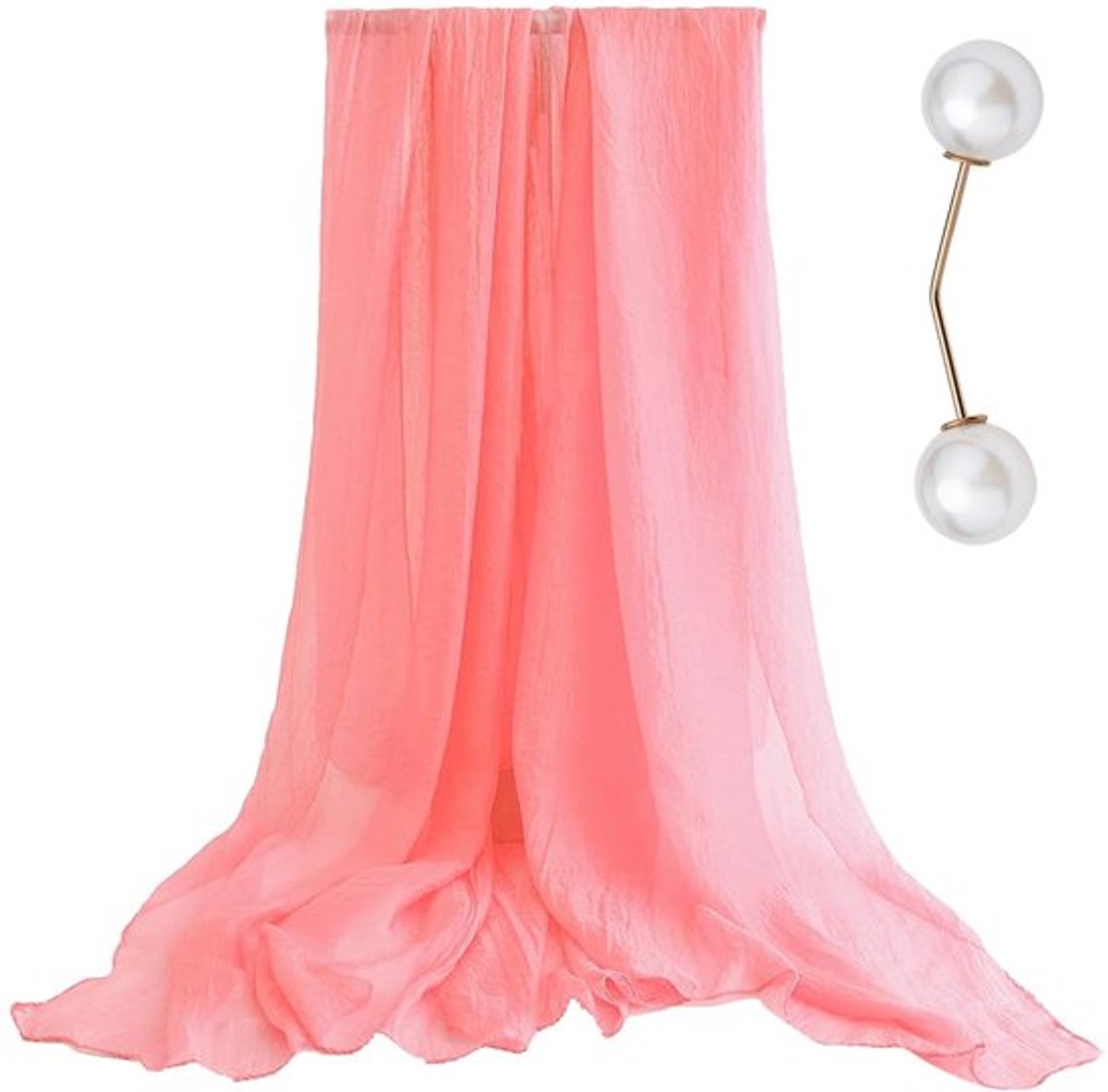 1A Meisjessjaal, 1 parelspeld, Chiffon sjaal voor dames, Doorschijnende lichte sjaal, Schoolriem, Zachte nekbeschermingssjaal voor herfst en winter (roze, 160 cm * 80 cm)