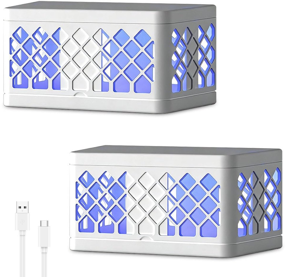 longziming -Insectenvernietiger - Muggenvanger - UV Lijmval Insectenbestrijder - Chemievrije UV-Aanlokking - ABS Kunststof - Veilig Beschermrooster - Voor Binnen En Buiten Gebruik - 2 Stuks