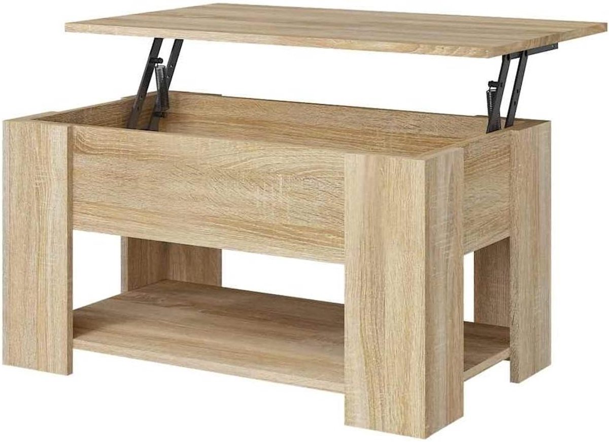 Salontafel Hout - Bijzettafel Koffietafel - Woonkamer Inrichten - Verhoogbaar Tafelblad - 79x49x41 cm - Sonoma Eiken