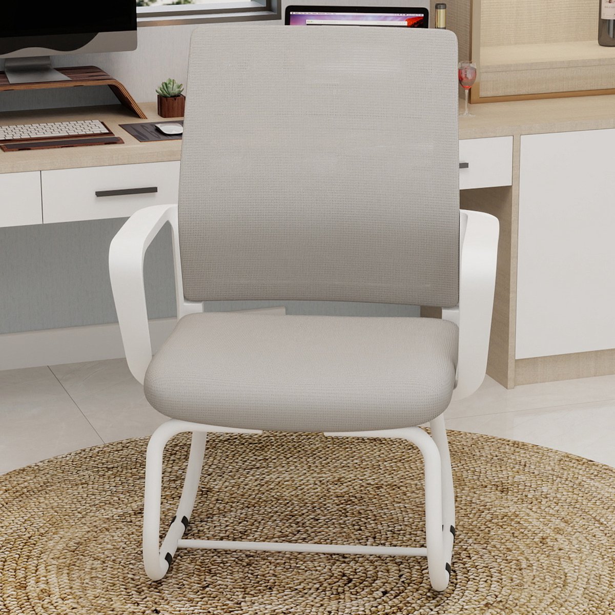 COVREO Bureaustoel 55 x 45 x 90 cm - mesh rugleuning, vaste armleuningen, grijs wit