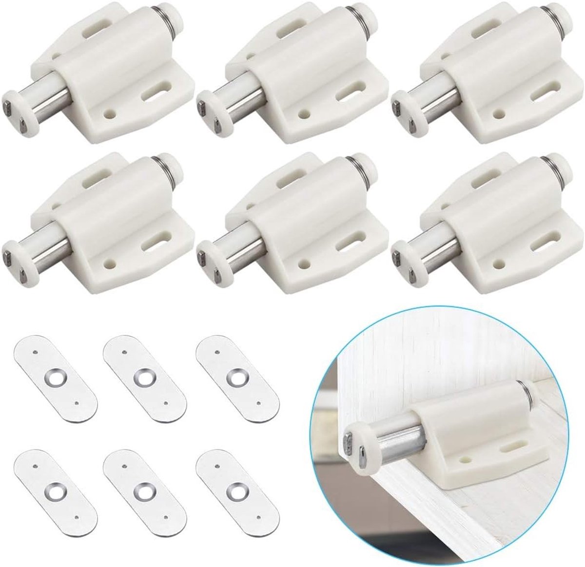 Set van 6 Magnetische Sluitingen met Veer voor Deuren en Lades - Ideaal voor Kastdeuren, Keukenkasten en Schuifdeuren