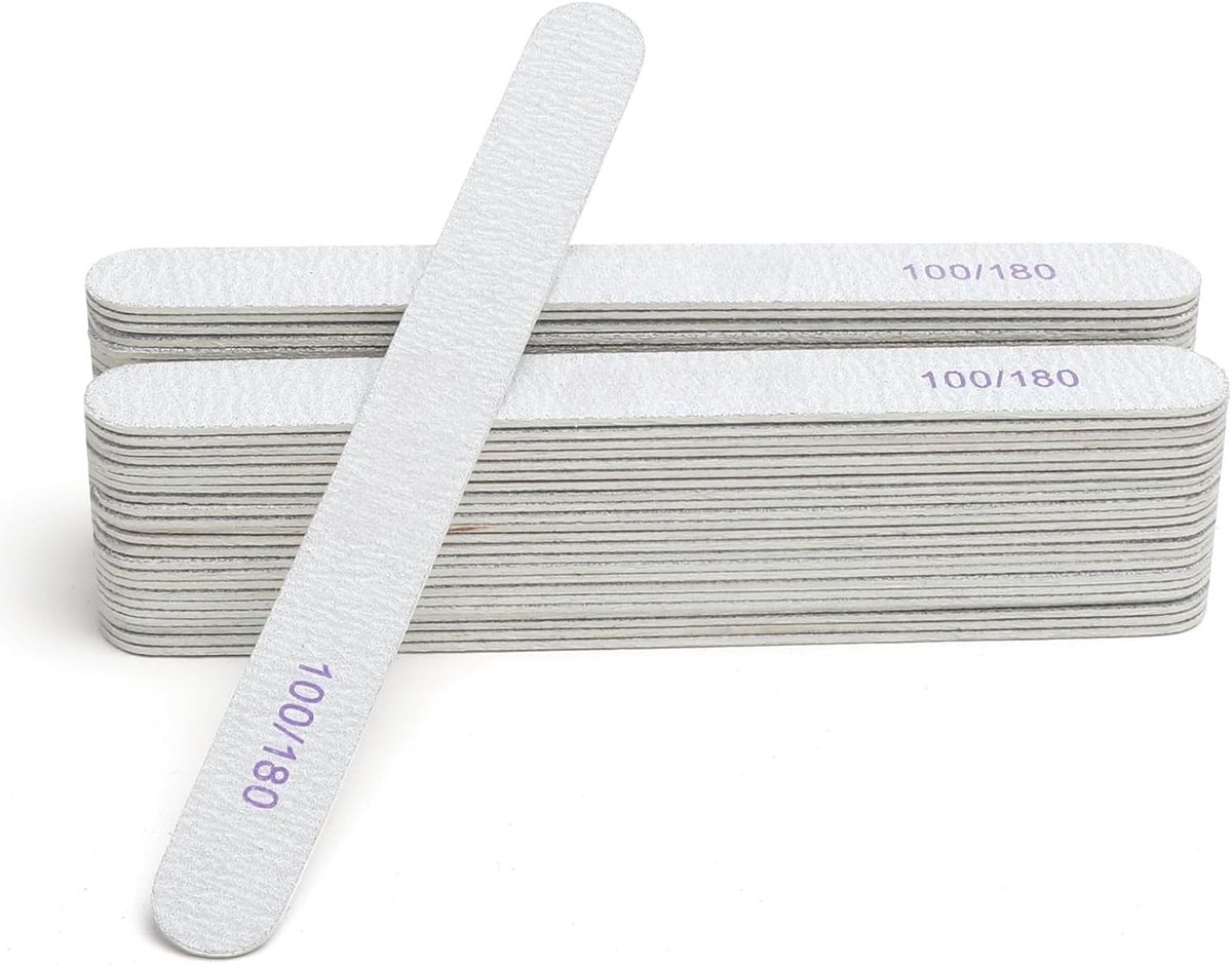 Professionele Nagelvijlen 100/180 - 50 Stuks Dubbelzijdige Vijlen voor Gel Nagels, Manicure en Nagelkunst, Wegwerp Vijlen voor Thuis en Salongebruik
