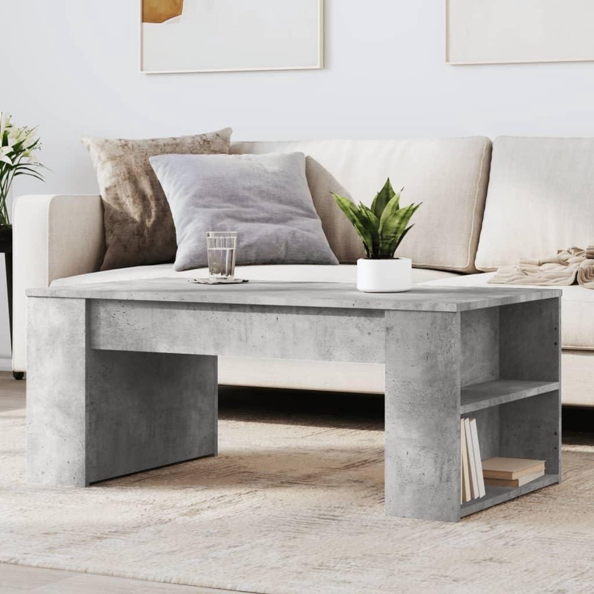 Salontafel Beton Grijs - Koffietafel Woonkamer - Woonkamer Meubel - Engineered Hout - 102x55x42 cm - Beton Grijs