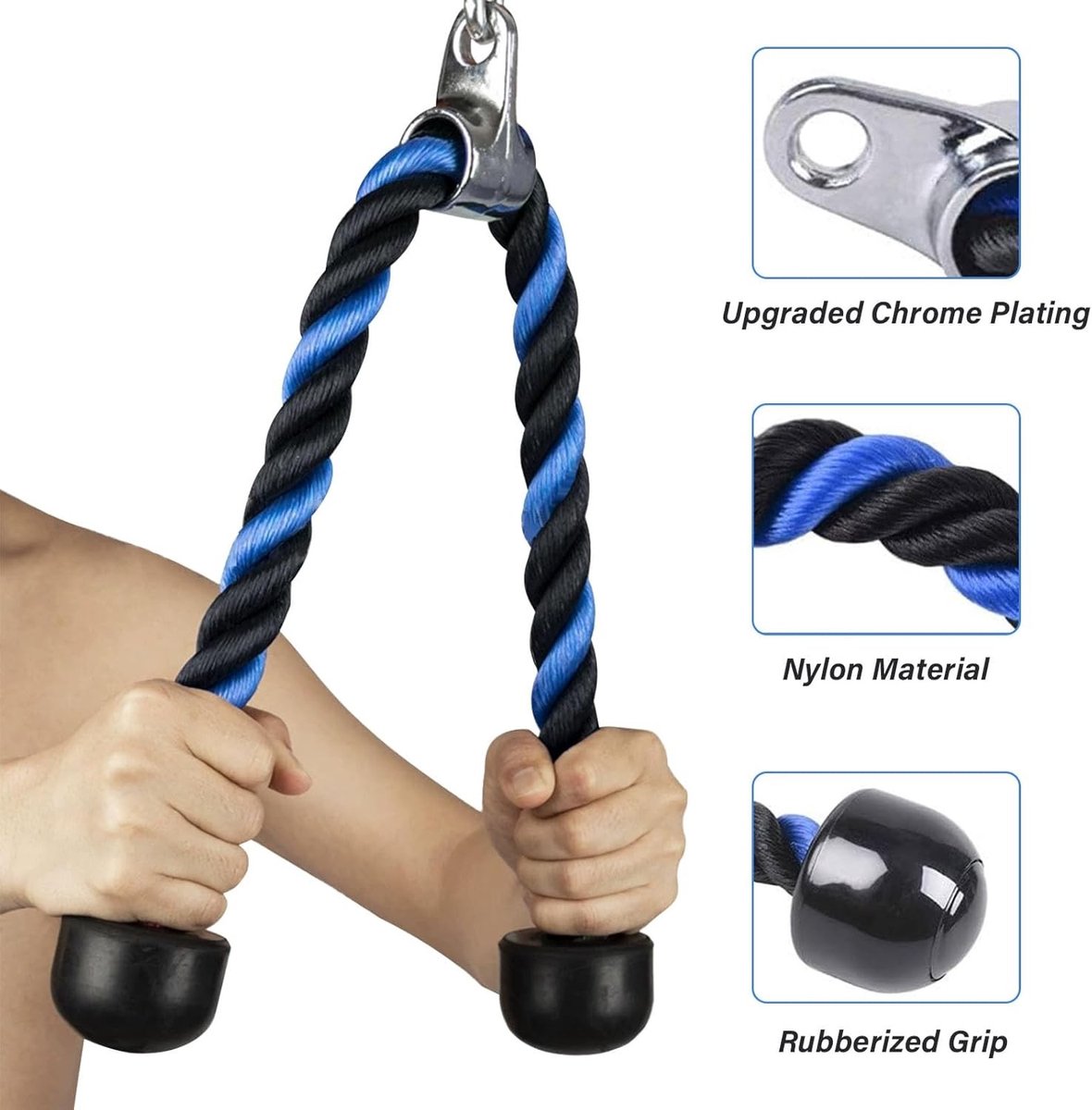 Triceps Touw voor Krachttraining, Nylon Touw met Handvat, Geschikt voor Thuis en Sportschool, Versterk Je Spieren en Verbeter Je Fitness