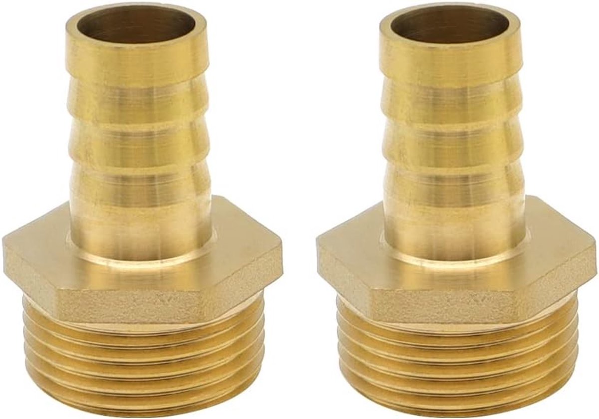 Set van 2 messing spiny koppelingen, slangkoppelingen G1 x 19 mm voor water, brandstof en luchtleidingen