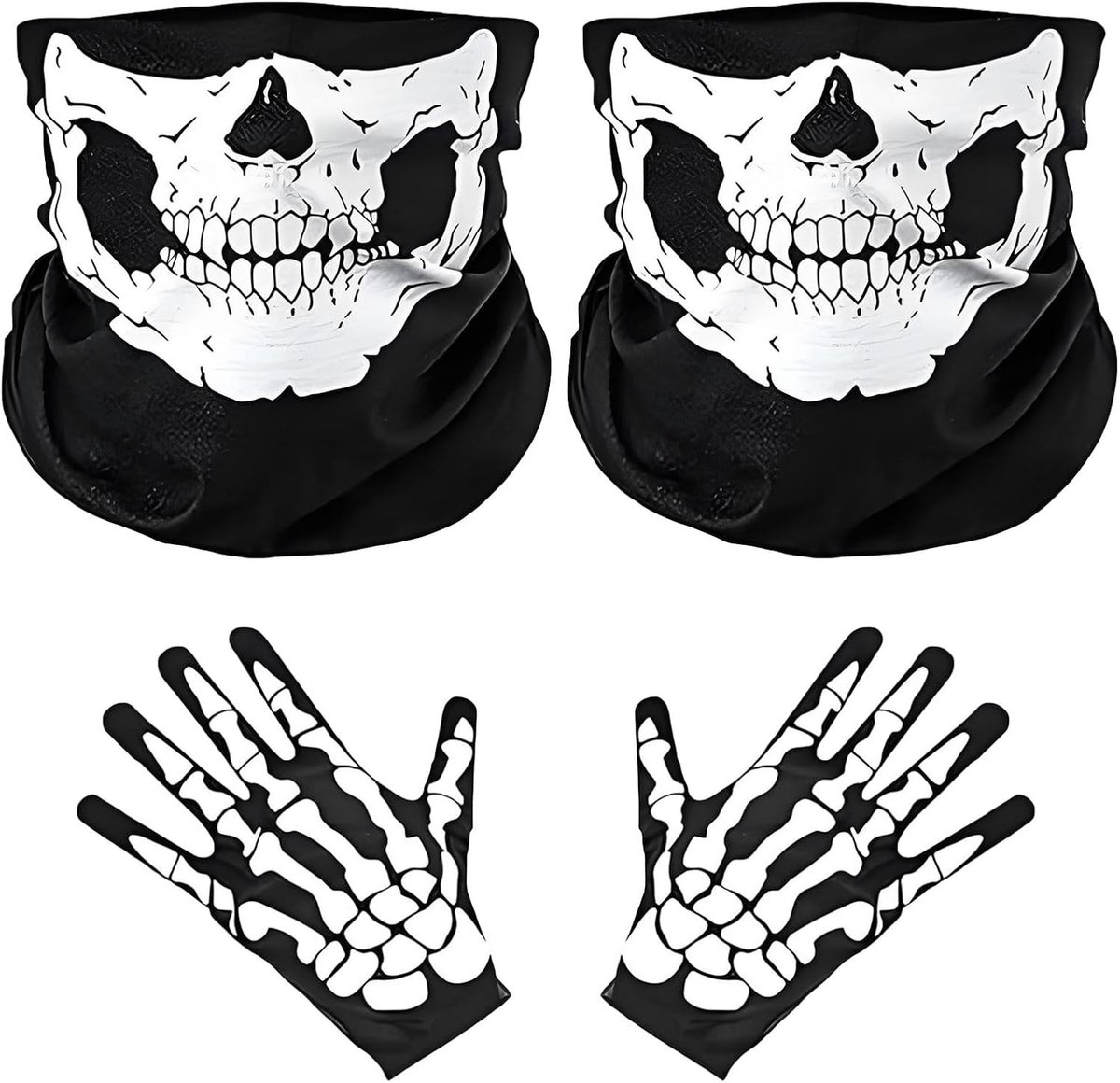 Ademend Skeletmasker en Witte Handschoenen Set voor Motorrijders, Bescherming tegen Wind en Stof, Perfect voor Buitenactiviteiten