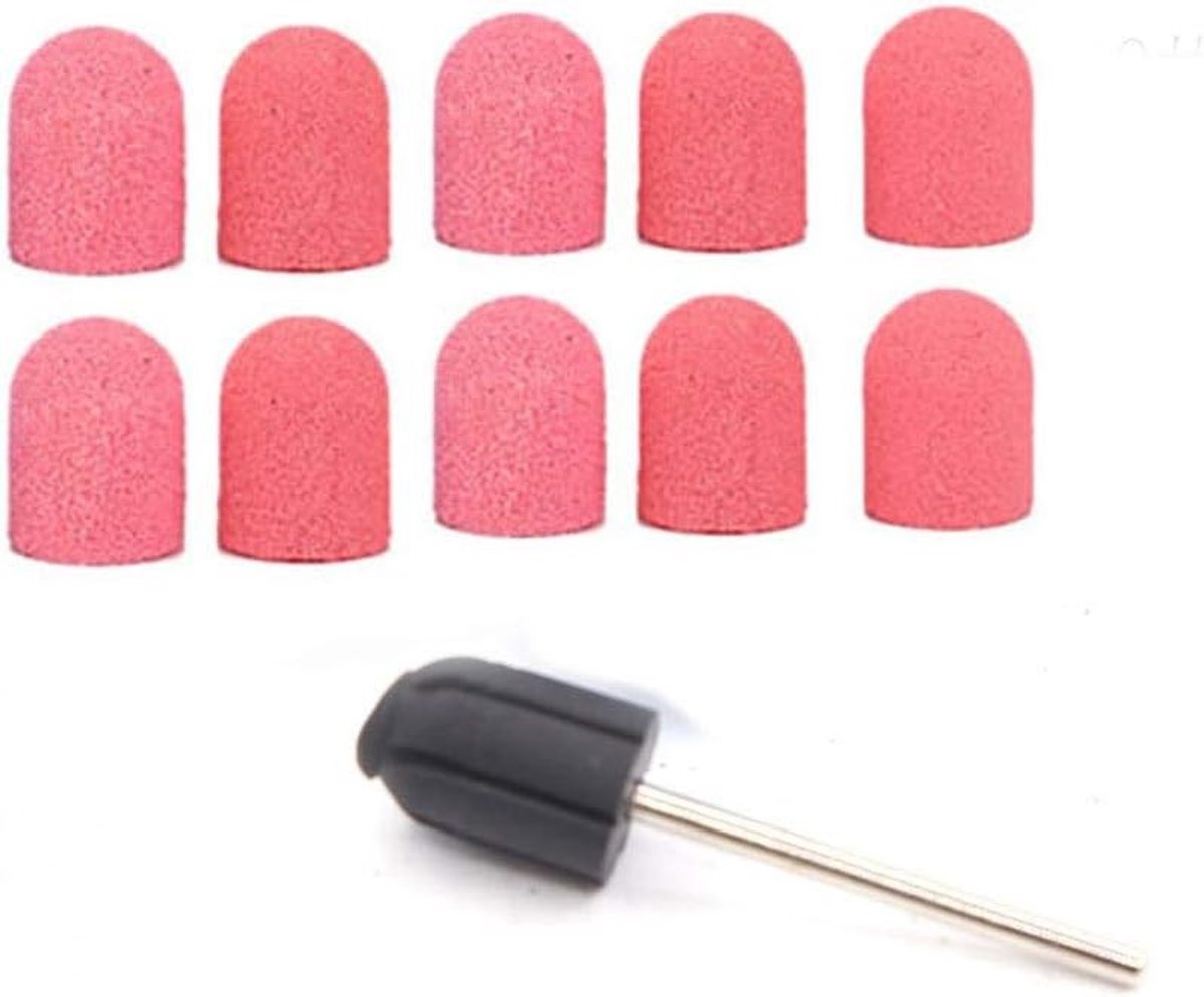 Sanding Caps en Thorn Grip Sanding Bands voor het Polijsten van Nagels en Grind - 10 Stuks en 1 Stuk (16mmx25mm, Roze)
