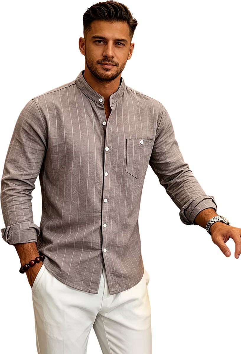 Currero Linnen Blouse Heren T Shirt Polo Overhemd Shirt Zomer Ibiza Stijl Grijs