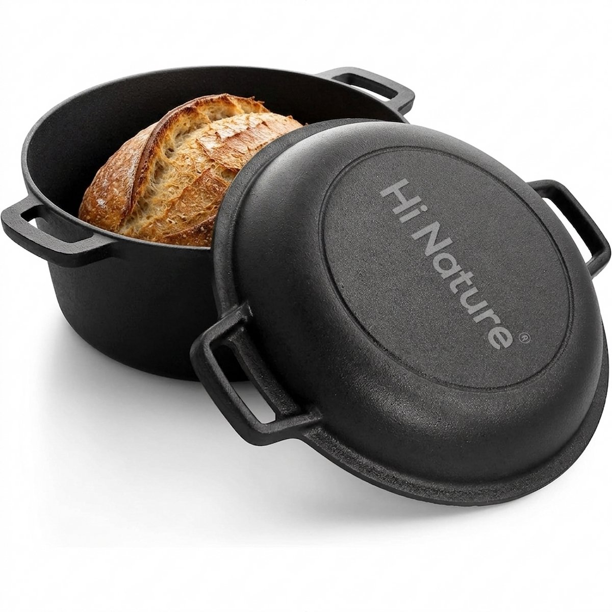 HI NATURE™ Braadpannen - Gietijzeren Braadpan met Grilldeksel 5L - 26CM | PFAS vrij Broodpan – Broodbakbol – Broodbakpan - Dutch Oven - Geschikt voor BBQ & Inductie - Inclusief Grill Deksel BBQ Cast Iron pan ( Zwart - Tot 300°C) van Hi Nature