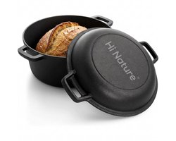 HI NATURE™ Braadpannen - Gietijzeren Braadpan met Grilldeksel 5L - 26CM | PFAS vrij Broodpan –…