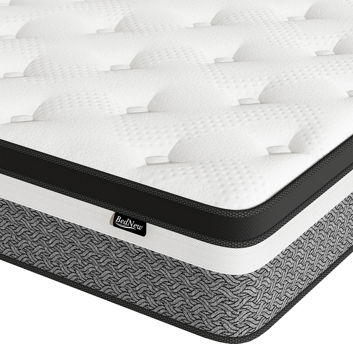 Bednew Pocketveringmatras - 90x200 cm - 31 cm dik - 7 Zones - Hybrid & Traagschuim - H3 Middelstevig Grijs/Wit