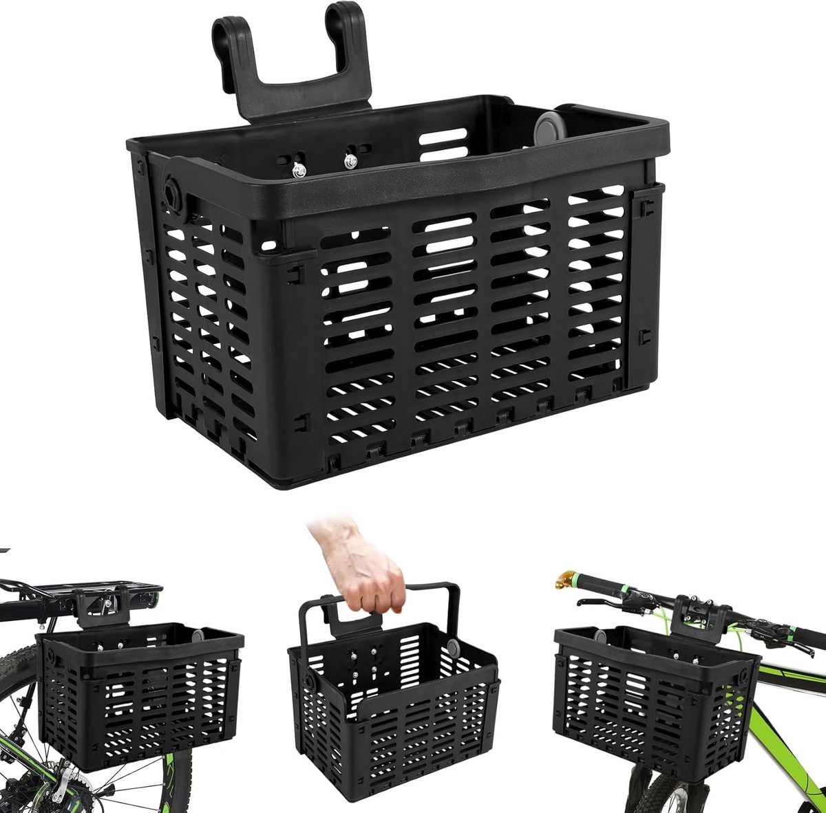 Vouwbare fietsmand achterkant zwart 31,5 x 22,5 x 20,5 cm / 12,4 x 8,8 x 8,0 (open) Universele fietsmand Fietsopslag