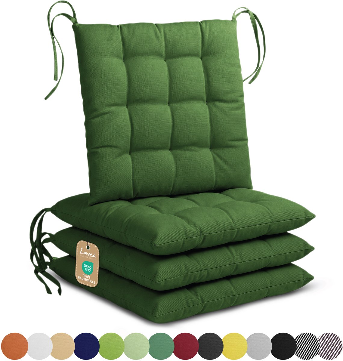 Lavea® Stoelkussens 40x40 cm, Set van 4 – Zitkussen & Stoelpads voor Binnen en Buiten – Comfortabel, Wasbaar en Duurzaam – Donkergroen