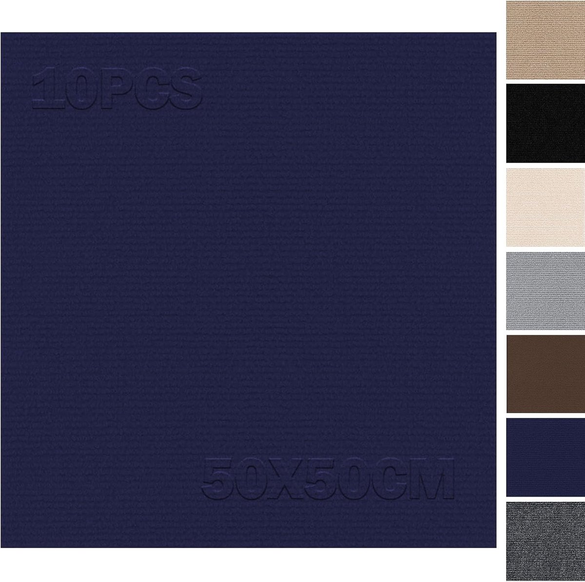 Set van 10 Zelfklevende Tapijttegels 50 x 50 cm, 2.5 m², Donkerblauw, Ideaal voor Thuis, Kantoor en Commerciële Ruimtes