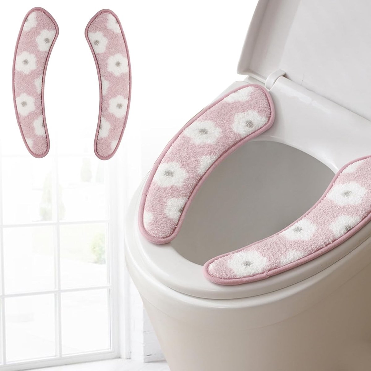 Dikke en Warme Toiletstoel Cover - Wasbaar en Herbruikbaar Kussen met TPR Lijm en Bloemenpatroon voor Comfort en Isolatie, Geschikt voor Elke Toiletstoel