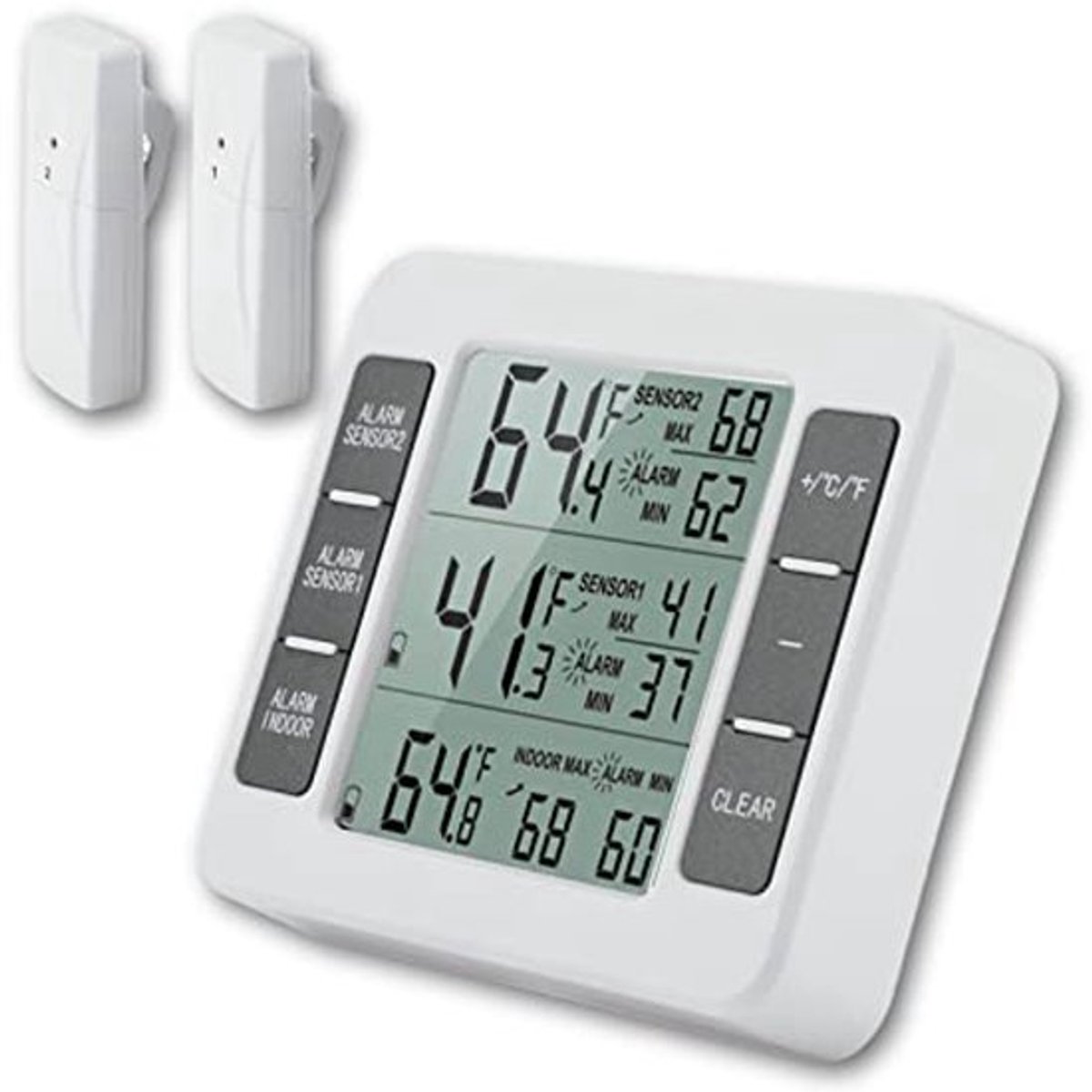 Digitale Koelkastthermometer, Draadloze Vriesthermometer met 2 Sensoren voor Thuis, Restaurants, Bars, Cafés