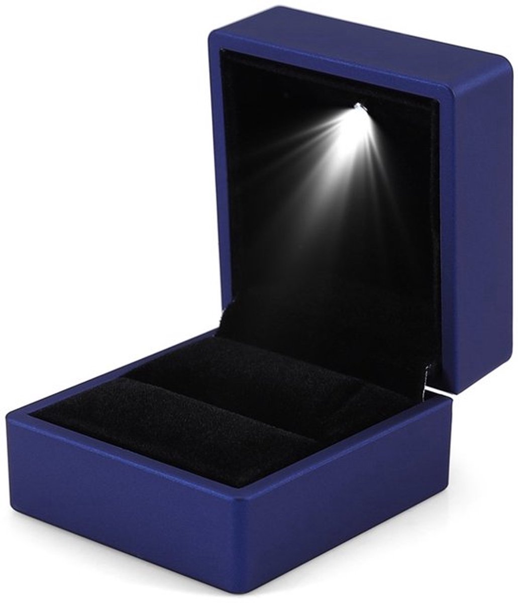 Ringdoos met LED-licht, Sieradenvitrine voor Ringenopslag, Verlovingsringdoos voor Huwelijksaanzoek Valentijnsdag, Verjaardagen Charme Geschenkdoos(Blauw)
